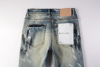 PURPLE  Men Classic Streetwear Jeans DistressedBlue Paint Slash Skinny 9037