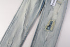 PURPLE  Men Streetwear Skinny Jeans Light Blue Wash with Heavy Distressed Rips 9050