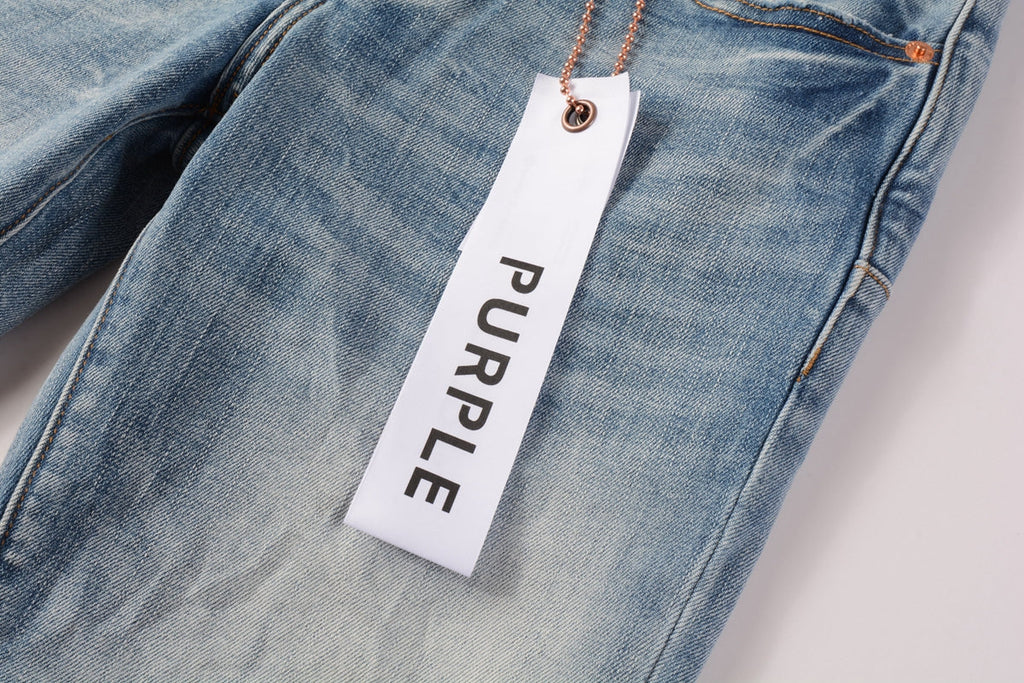 PURPLE  Men Streetwear Skinny Jeans Light Blue Wash with Faded Gradient Finish 9016