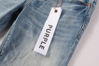 PURPLE  Men Streetwear Skinny Jeans Light Blue Wash with Faded Gradient Finish 9016