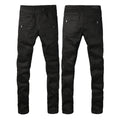 PURPLE  Men Streetwear Biker Skinny Jeans Black with Knee Pleats and Zipper Pockets 0964