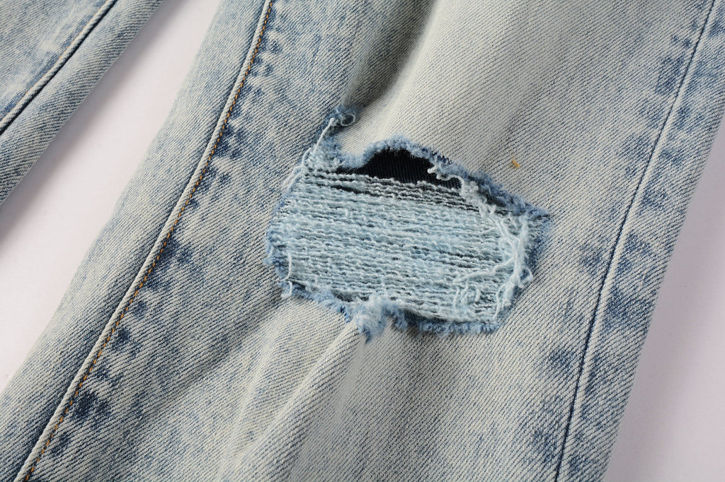 PURPLE  Men Streetwear Jeans Distressed Light Blue Abstract Ripped skinny 9093
