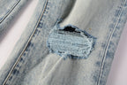 PURPLE  Men Streetwear Jeans Distressed Light Blue Abstract Ripped skinny 9093