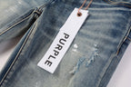 PURPLE  Designer Women Purple High Street Purple Denim Black Long Mid Pants Hole for Men Purple Jeans 9043
