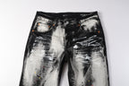 PURPLE  Men Streetwear Skinny Jeans Black and White Graffiti Wash with Multi Color Paint Splash 9111