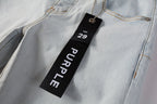 PURPLE  Men Streetwear Skinny Jeans Light Gray Wash with Minimalist Style and Tag Accent 9081