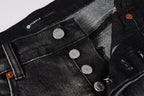 PURPLE  Men Streetwear Skinny Jeans Dark Gray Wash with White Paint Splatter and Distressed Rips 9032