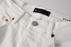 PURPLE  Men Classic Streetwear Skinny Jeans Solid White with Subtle Distressed Details PU9118