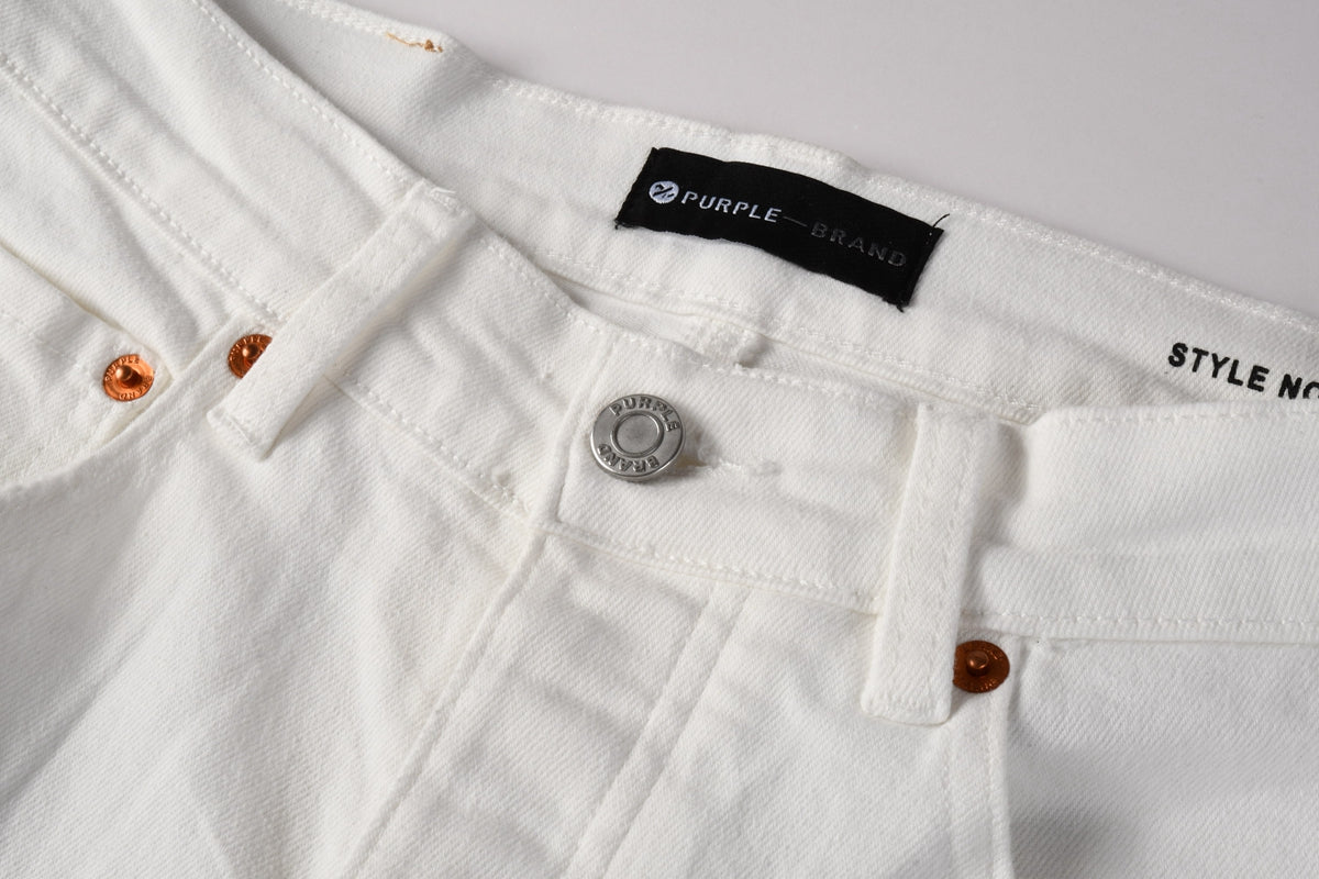 PURPLE  Men Classic Streetwear Skinny Jeans Solid White with Subtle Distressed Details PU9118