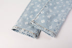 PURPLE  Men Streetwear Skinny Jeans Light Blue Wash with All - Over Pattern Print 9089