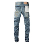 PURPLE  Blue Paint Distressed Jeans 9077 with VintageInspired Worn Look