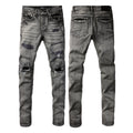 PURPLE  Men Classic Streetwear Jeans Distressed Black Grey Ripped skinny 9068