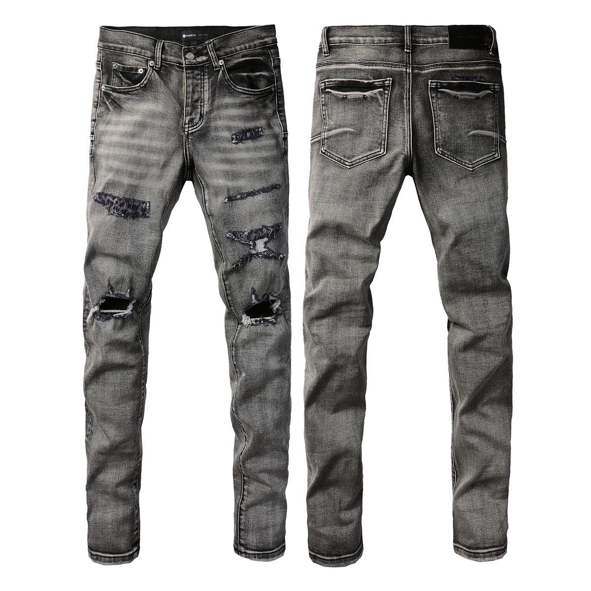 PURPLE  Men Classic Streetwear Jeans Distressed Black Grey Ripped skinny 9068