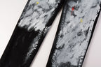 PURPLE  Men Streetwear Skinny Jeans Black and White Graffiti Wash with Multi - Color Paint Accents 9020