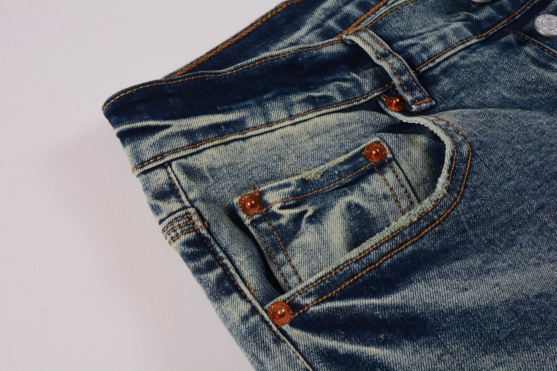 PURPLE  Men Streetwear Skinny Jeans Light Blue Wash with Patchwork Distressed Details 9015