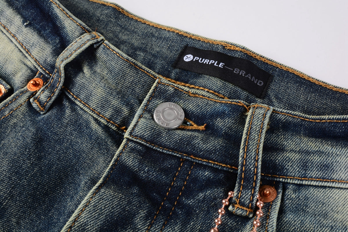 PURPLE  Men Streetwear Skinny Jeans Light Blue Wash with Faded Gradient Distress 9042