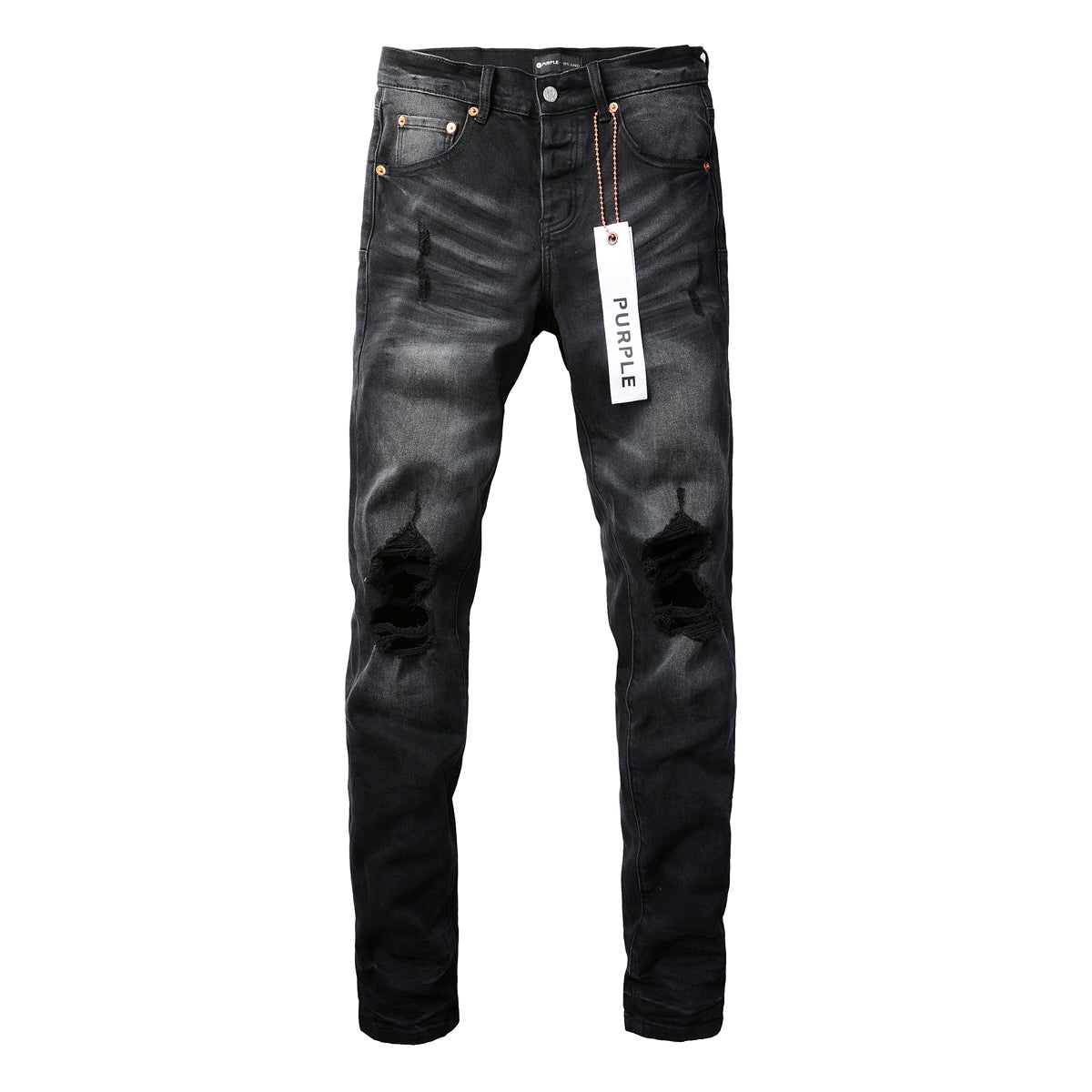 PURPLE  Men Streetwear Skinny Jeans Black Wash with Knee Ripped Details 9029