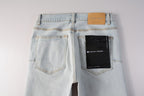 PURPLE  Men Streetwear Skinny Jeans Light Gray Wash with Minimalist Style and Tag Accent 9081