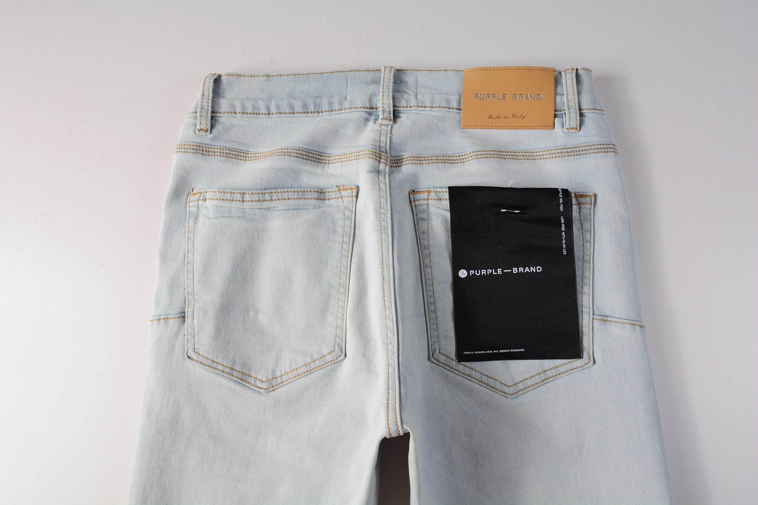 PURPLE  Men Streetwear Skinny Jeans Light Gray Wash with Minimalist Style and Tag Accent 9081