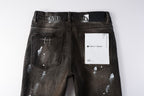 PURPLE  Men Streetwear Skinny Jeans Dark Gray Wash with White Paint Splatter and Distressed Rips 9030