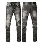 PURPLE  Men Classic Streetwear Jeans Distressed Grey Ripped skinny Fit 9103