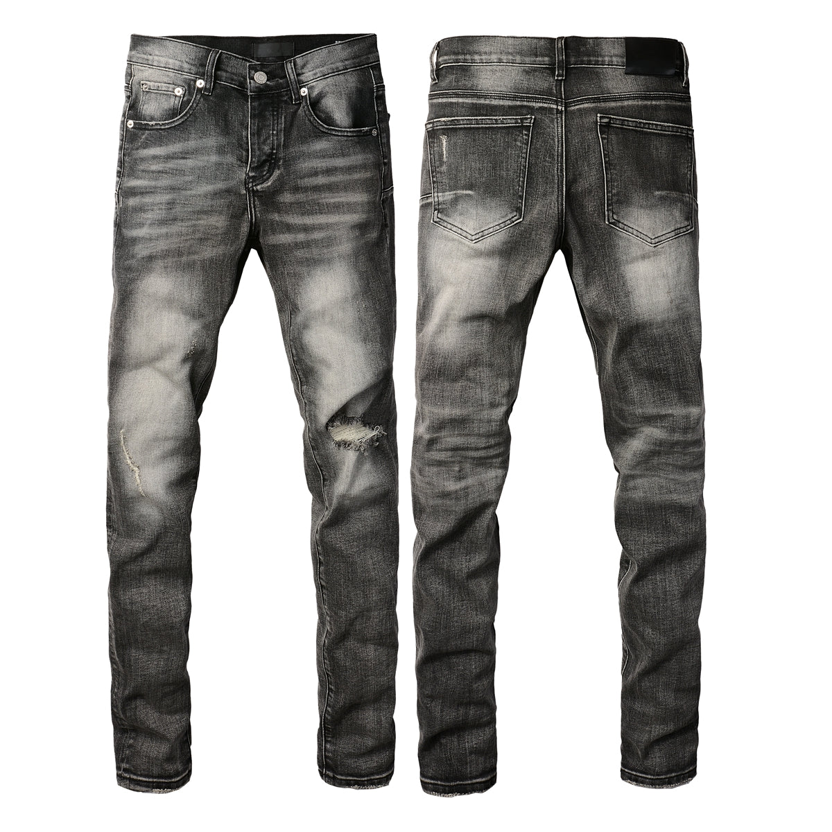 PURPLE  Men Classic Streetwear Jeans Distressed Grey Ripped skinny Fit 9103