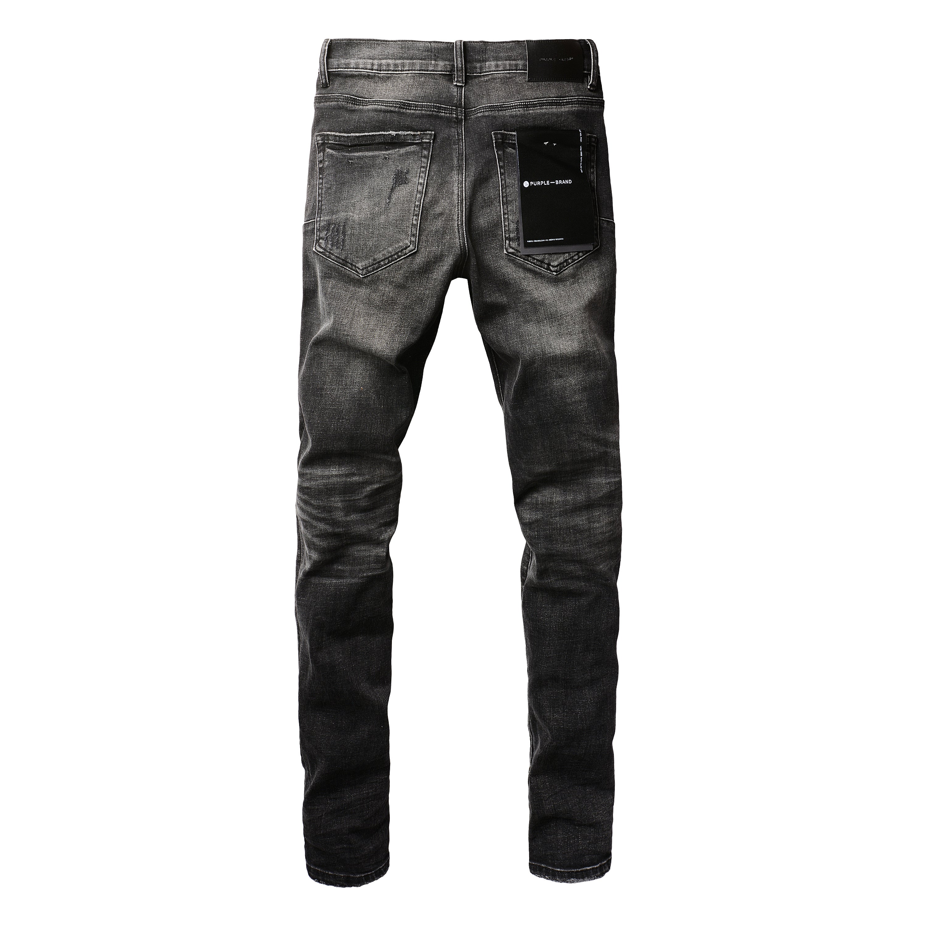 PURPLE  Men Streetwear Skinny Jeans Dark Gray Wash with Heavy Distressed Ripped Details 9079