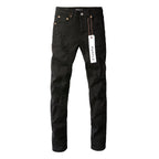 PURPLE  Men Streetwear Skinny Jeans Black Wash with Distressed Rip Details 9022