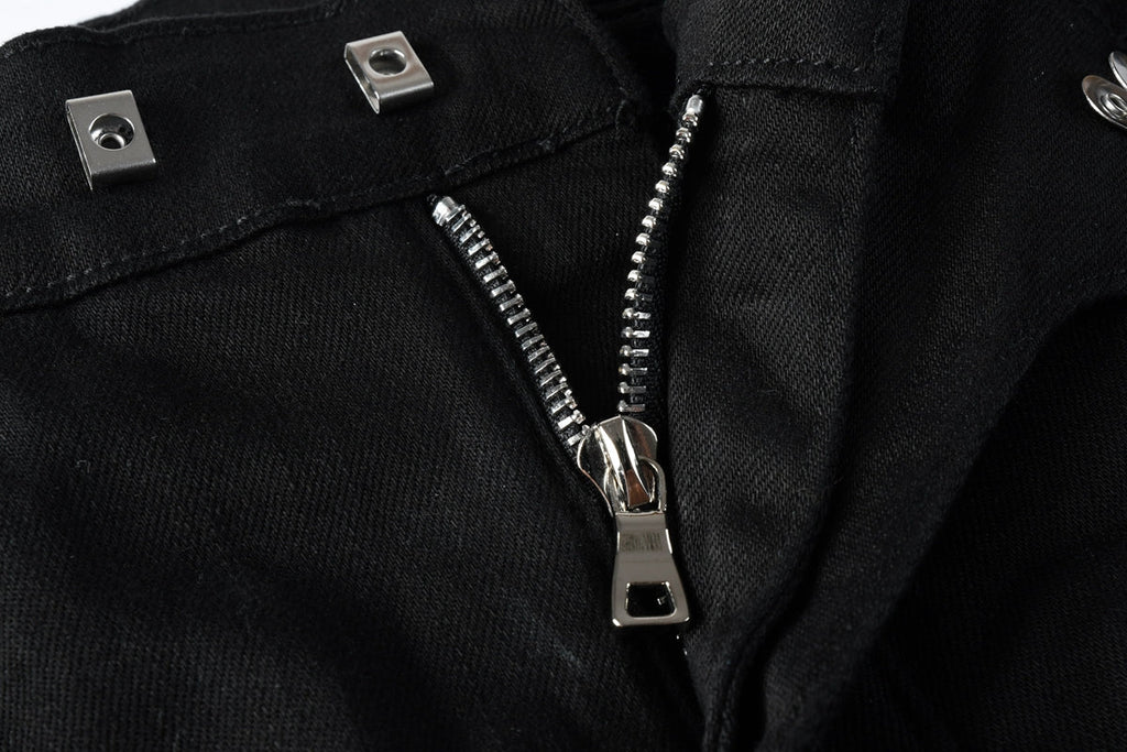 PURPLE  Men Streetwear Biker Skinny Jeans Black with Knee Pleats and Zipper Pockets 0964