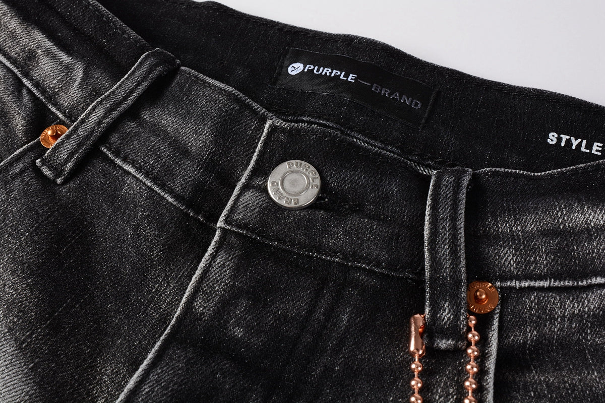 PURPLE  Men Streetwear Skinny Jeans Dark Gray Wash with White Paint Splatter and Distressed Rips 9032