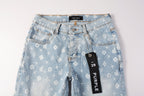 PURPLE  Men Streetwear Skinny Jeans Light Blue Wash with All - Over Pattern Print 9089