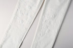 PURPLE  Men Designer Streetwear Skinny Jeans Solid White with 3D Embossed Monogram Pattern 9113