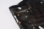 PURPLE  Men Streetwear Skinny Jeans Dark Gray Wash with White Paint Splatter and Distressed Rips 9030