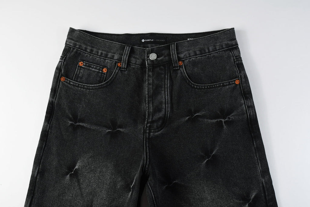 PURPLE  Men Streetwear Wide-Leg Jeans Black Gray Wash with 3D Pinched Pleats