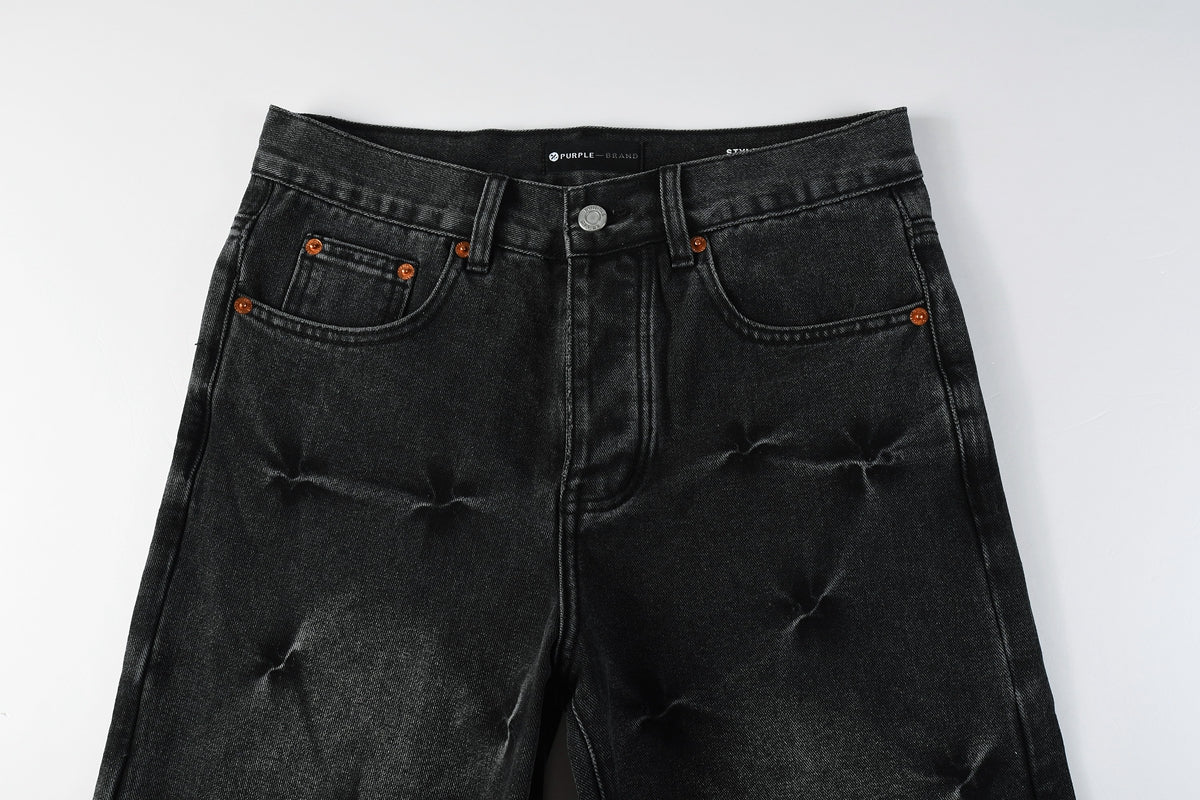 PURPLE  Men Streetwear Wide-Leg Jeans Black Gray Wash with 3D Pinched Pleats