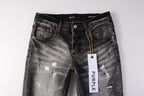 PURPLE  Men Streetwear Skinny Jeans Dark Gray Wash with White Paint Splatter and Distressed Rips 9032
