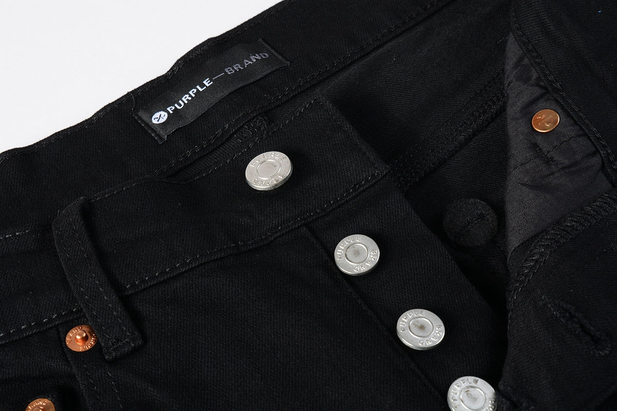 PURPLE  Men Streetwear Skinny Jeans Black Wash with All-Over Metallic Gold "P" Print 9008