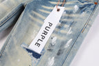 PURPLE  Men Streetwear Skinny Jeans Light Blue Wash with White Paint Splatter and Distressed Rips 9007
