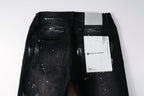 PURPLE   Men Streetwear Skinny Jeans Black Fade Wash with White Paint Splatter and Distressed Rips 9002