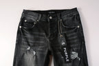 PURPLE  Men Streetwear Skinny Jeans Dark Gray Wash with Heavy Distressed Ripped Details 9079