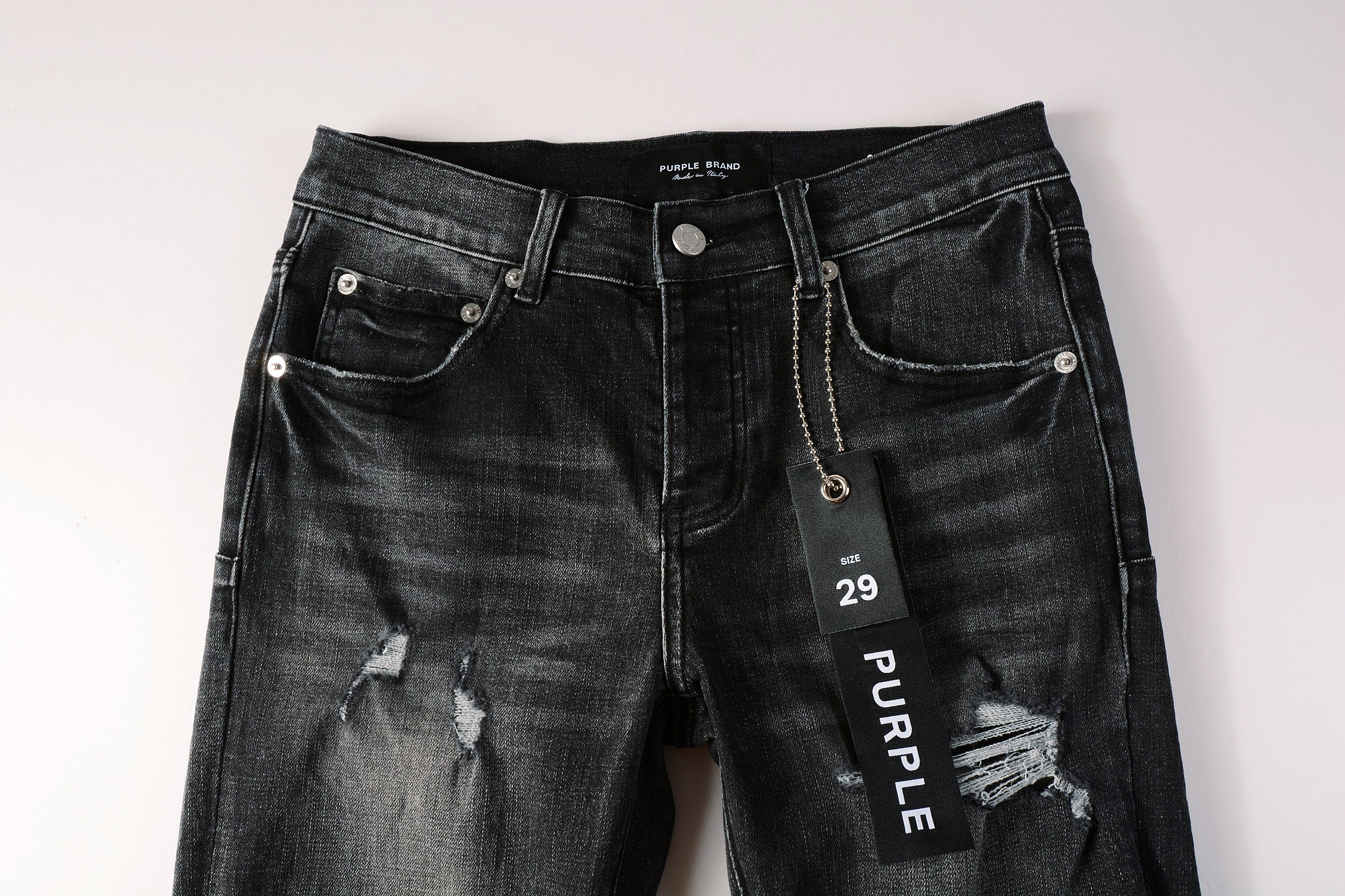 PURPLE  Men Streetwear Skinny Jeans Dark Gray Wash with Heavy Distressed Ripped Details 9079