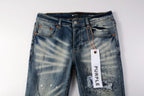 PURPLE  Men Streetwear Jeans Distressed Blue PatchPaint skinny Fit 9025