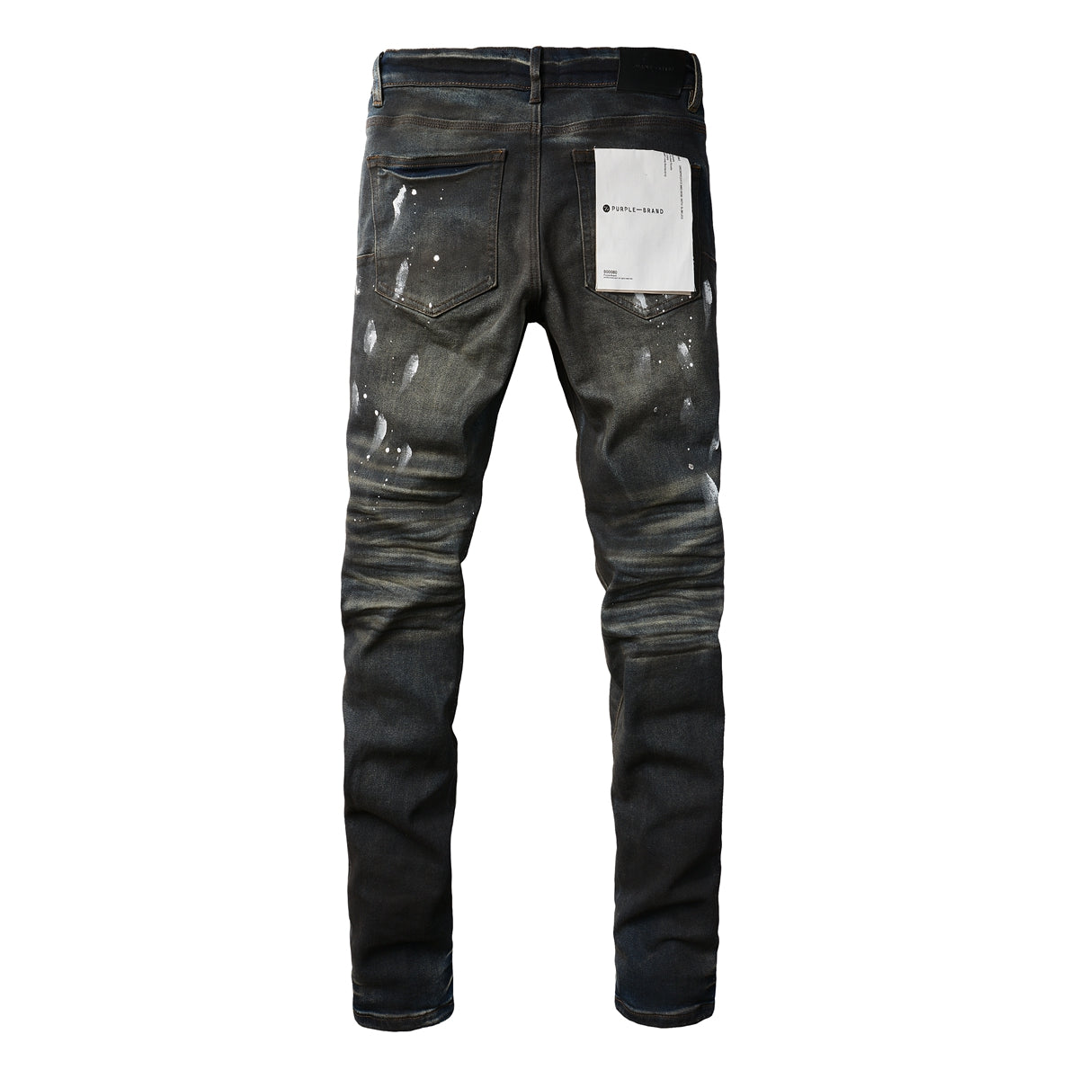 PURPLE  Men Streetwear Skinny Jeans Dark Gray Wash with White Paint Splatter and Brush Strokes 9036