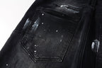 PURPLE   Men Streetwear Skinny Jeans Black Fade Wash with White Paint Splatter and Distressed Rips 9002