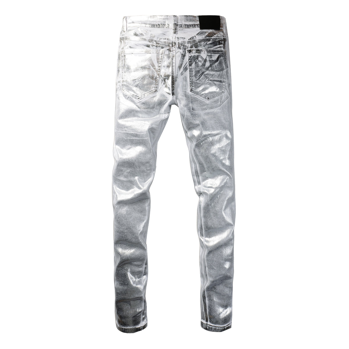 PURPLE  Men Streetwear Jeans Metallic Silver Coated Finish with Futuristic Shine Skinny Fit Statement 9110
