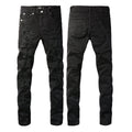 PURPLE  Men Distressed Black Skinny Jeans with Heavy Ripped Design and Grunge Streetwear Vibe 9108