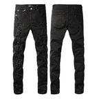 PURPLE  Men Distressed Black Skinny Jeans with Heavy Ripped Design and Grunge Streetwear Vibe 9108