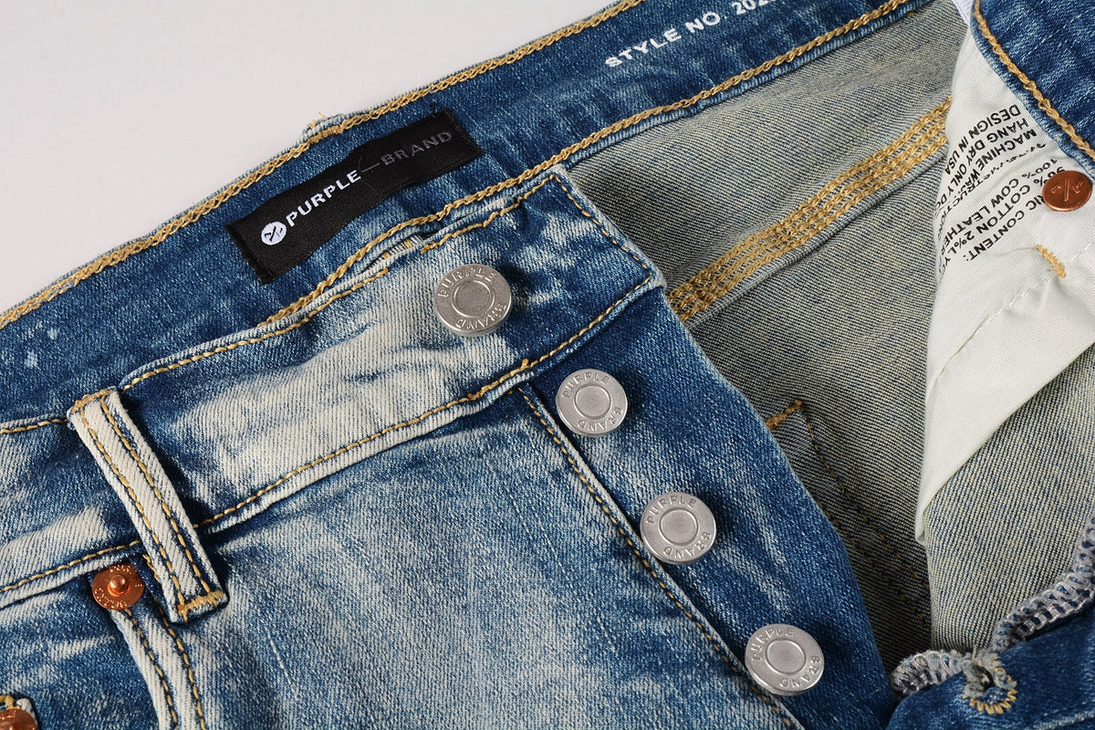 PURPLE  Men Streetwear Skinny Jeans Light Blue Wash with Heavy Distressed Rips 9050