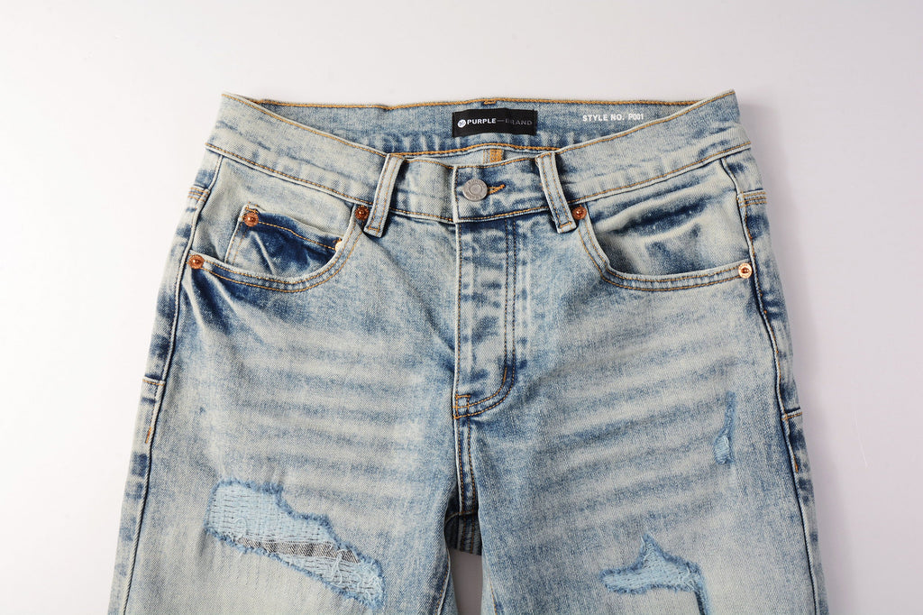 PURPLE  Men Streetwear Jeans Distressed Light Blue Abstract Ripped skinny 9093