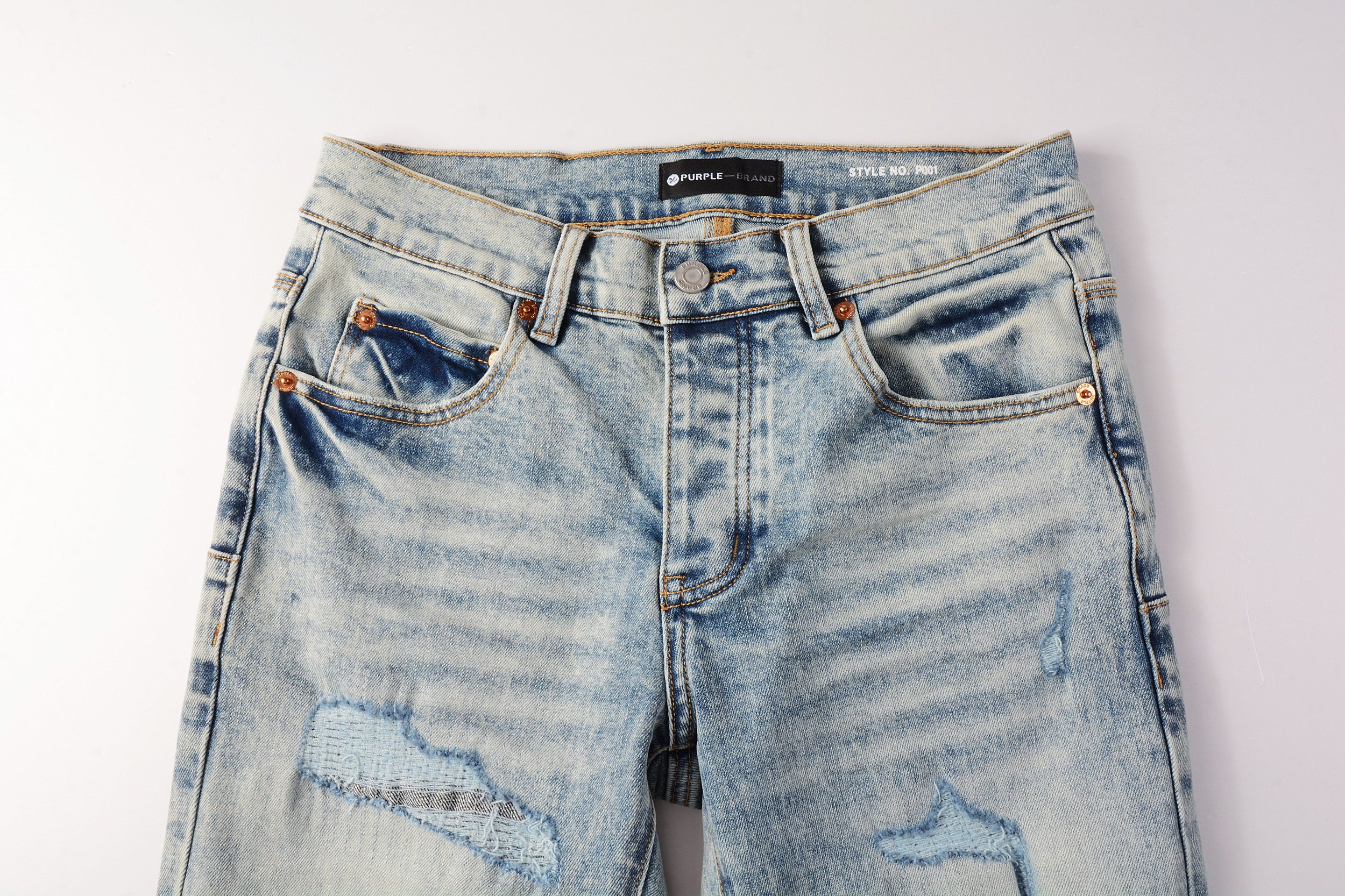 PURPLE  Men Streetwear Jeans Distressed Light Blue Abstract Ripped skinny 9093